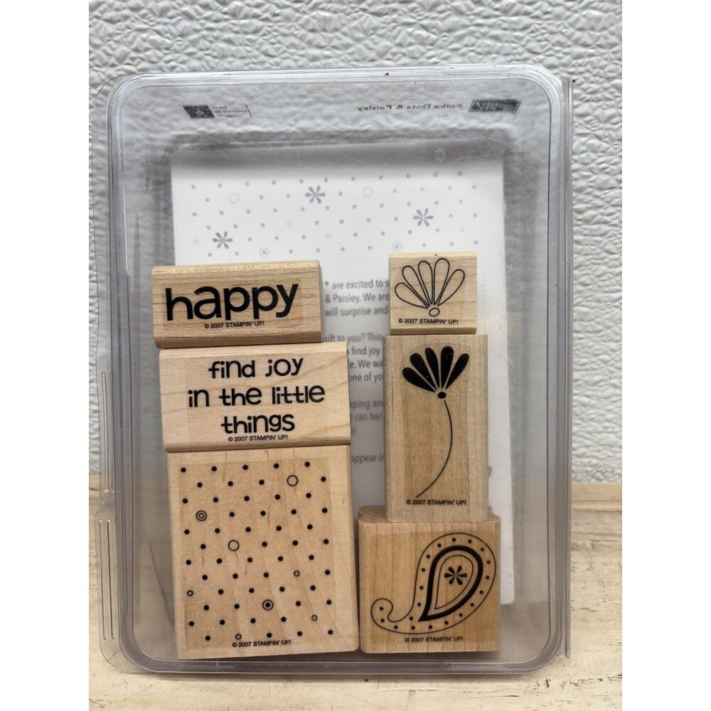 2007 Stampin Up Polka Dots & Paisley Set of 6 Wood Mounted Rubber Stamps